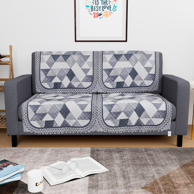 HOMESTIC by Kuber Industries Polyester Floral 2 Seater Sofa Cover(White, Grey Pack of 4)