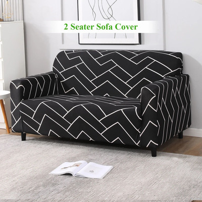 HOKiPO Polyester 2 Seater Sofa Striped Cover(Pack of 1 Black Chevron)