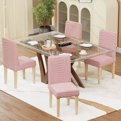 lukzer Jacquard 1 Seater Chair Plain Cover(Pack of 4 Pastel Pink Dotted Stripe)