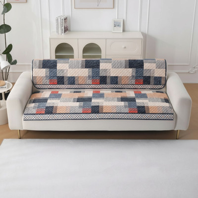 Qstar Velvet 3 Seater Sofa Geometric Cover(Pack of 2 MULTY)