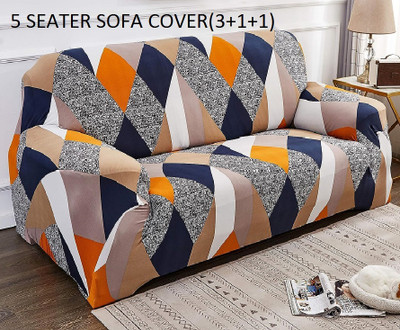 Laying Style Polyester Floral 3+1+1 Seater Sofa Cover(Orange Pack of 3)