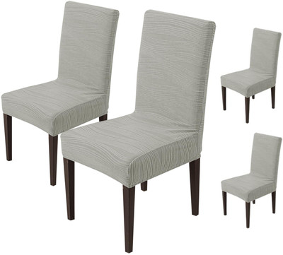 HOUSE OF QUIRK Jacquard 4 Seater Chair Checkered Cover(Pack of 4 Light Grey)