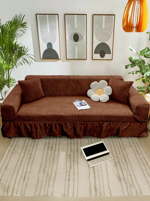 Cortina Polyester Checkered 3 Seater Sofa Cover(Brown Pack of 1)