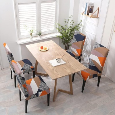 VARIKSH HOMES Polycotton Geometric Chair Cover(Orange Pack of 4)