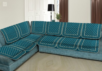 JAYVAAM Velvet, Jacquard, Chenille Floral Sofa Cover(Sky Blue Pack of 6)