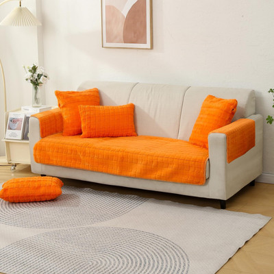 HOKiPO Fleece 3 Seater Sofa Plain Cover(Pack of 1 Orange)