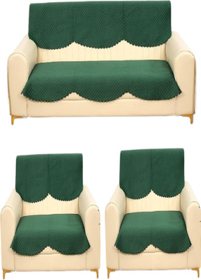 LEAFNEST Velvet Plain 3+2+2 Seater Sofa Cover(Green Pack of 1)
