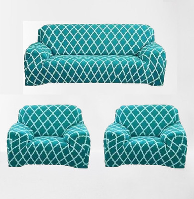 shri radhe Polyester Abstract 3+1+1 Seater Sofa Cover(Aqua Pack of 3)