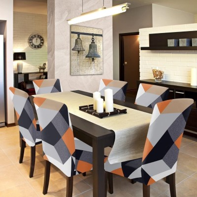 VARIKSH HOMES Polycotton Geometric Chair Cover(orange Pack of 6)