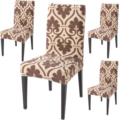 HOKiPO Polyester Damask Chair Cover(Beige Pack of 4)