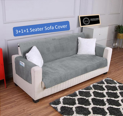 PM HOME DÉCOR Velvet 3+1+1 Seater Sofa Plain Cover(Pack of 1 Grey)