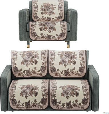 HOMESTIC Cotton 3 Seater Sofa Floral Cover(Pack of 6 Brown)