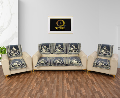 GLORIES Chenille Floral 3+2 Seater Sofa Cover(GREY Pack of 6)