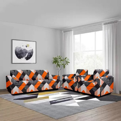 TURIYA Polyester, Polycotton Abstract 3+1+1 Seater Sofa Cover(Orange Pack of 1)