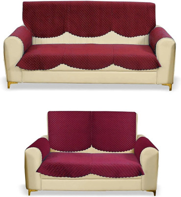 Bigger fish Velvet Checkered 3+2 Seater L-Shape Sofa Cover(Maroon Pack of 14)