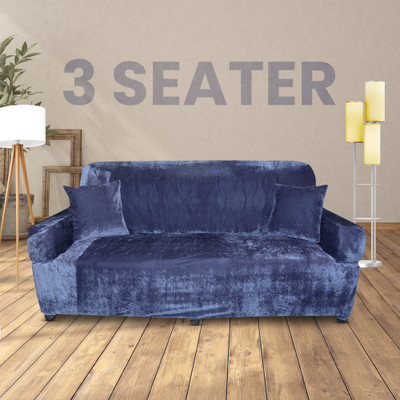 Leoaries Velvet, Silk Plain 3 Seater Sofa Cover(Grey Pack of 1)