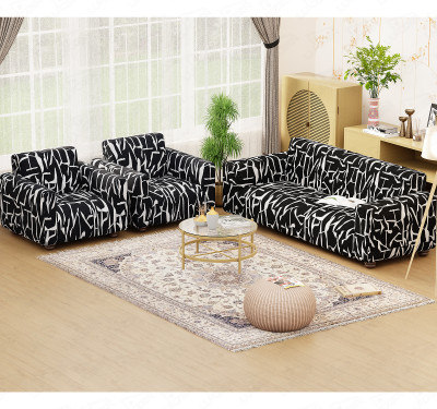 lukzer Polyester 3+1+1 Seater Sofa Floral Cover(Pack of 3 Black & White)