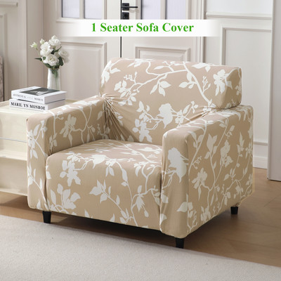 HOKiPO Polyester 1 Seater Sofa Floral Cover(Pack of 1 Buff Brown Sillehoute Floral)