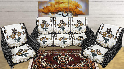 KUBER INDUSTRIES Cotton 3+2 Seater Sofa Floral Cover(Pack of 6 Cream)