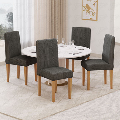lukzer Jacquard 1 Seater Chair Plain Cover(Pack of 4 Pastel Dark Grey Zigzag)