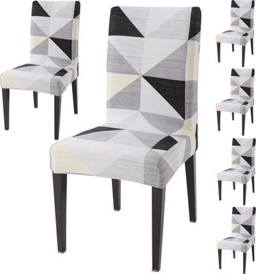 HOKiPO Polyester 6 Seater Chair Geometric Cover(Pack of 6 Grey)