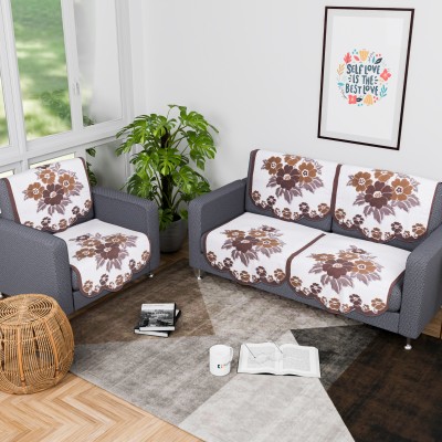 KUBER INDUSTRIES Cotton Floral 3 Seater Sofa Cover(White, Brown Pack of 6)