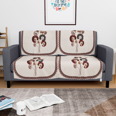 HOMESTIC by Kuber Industries Velvet 2 Seater Sofa Floral Cover(Pack of 4 Cream & Brown)