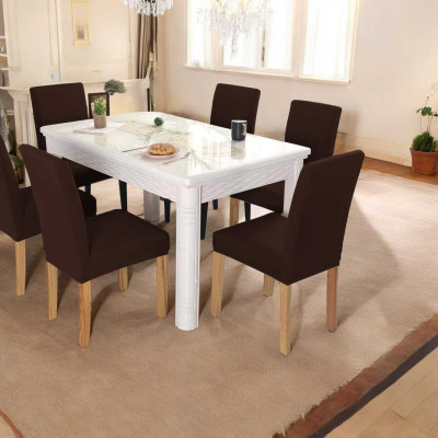 Pinkleaf Polycotton 6 Seater Chair Plain Cover(Pack of 6 Brown)