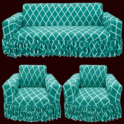 TURIYA Polyester, Polycotton 3+1+1 Seater Sofa Abstract Cover(Pack of 1 Aqua Blue)