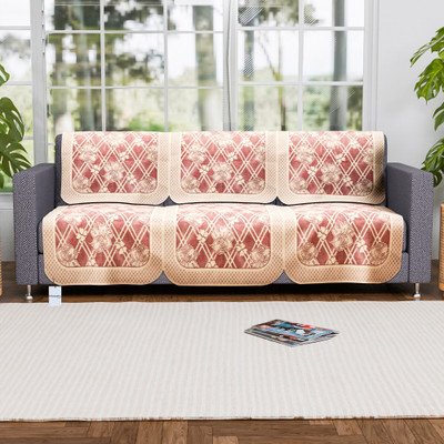 HOMESTIC Cotton 3 Seater Sofa Floral Cover(Pack of 6 Maroon)