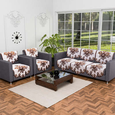 KUBER INDUSTRIES Cotton 3+2 Seater Sofa Geometric Cover(Pack of 10 Yellow, Brown)