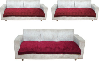 Fashion Throw Velvet 3 Seater Sofa Geometric Cover(Pack of 3 Maroon)