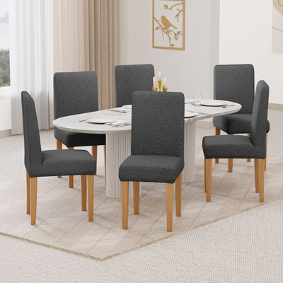lukzer Jacquard 1 Seater Chair Plain Cover(Pack of 6 Pastel Dark Grey Grid Maze)
