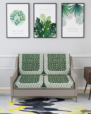 Nendle Velvet Abstract 2 Seater Sofa Cover(Green Pack of 2)