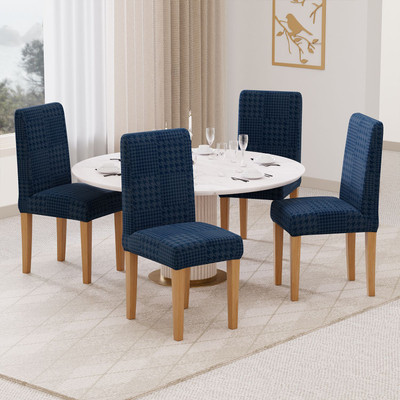 lukzer Jacquard 1 Seater Chair Plain Cover(Pack of 4 Pastel Marine Blue Square Knit)
