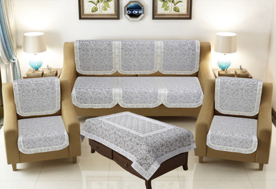 WiseHome Polycotton 3+1+1 Seater Sofa Floral Cover(Pack of 11 Grey)