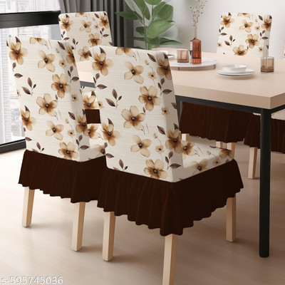 DECORIAN Polycotton 4 Seater Chair Geometric Cover(Pack of 4 Cream Flower)