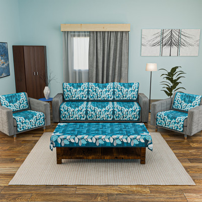 KUBER INDUSTRIES Velvet Checkered 3+2 Seater L-Shape Sofa Cover(Blue, White Pack of 11)