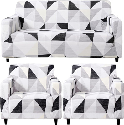HOKiPO Polyester 3+1+1 Seater Sofa Geometric Cover(Pack of 3 Black Grey Geometric)