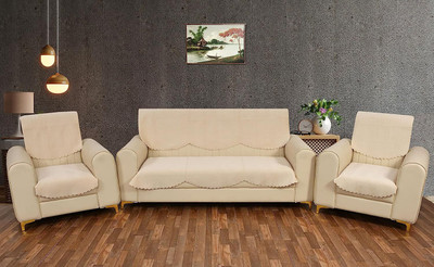 Fashion Throw Velvet 3+2 Seater Sofa Geometric Cover(Pack of 6 Beige)