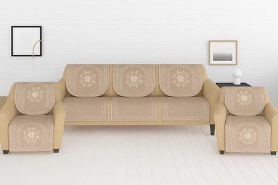 RVS Decor Chenille 3+1+1 Seater Sofa Floral Cover(Pack of 10 Beige Traditional)