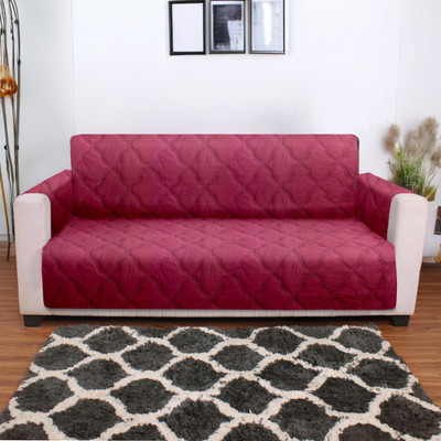 Cortina Velvet Plain 3 Seater Sofa Cover(Red Pack of 1)