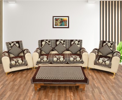 JAYVAAM Velvet, Jacquard, Chenille Polka, Striped Sofa Cover(Brown Pack of 18)