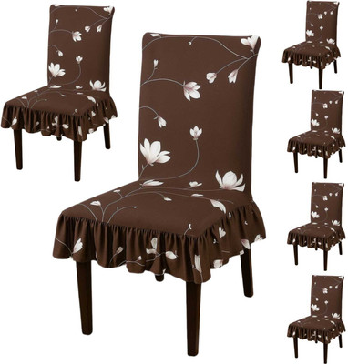 Pinkleaf Polycotton 6 Seater Chair Floral Cover(Pack of 6 Designer Frilled high-quality soft fabric ,Brown color,)