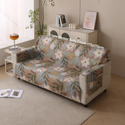 HOUSE OF QUIRK Polyester Plain 3 Seater Sofa Cover(Beige Botanica Pack of 1)