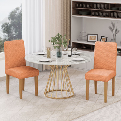lukzer Jacquard 1 Seater Chair Plain Cover(Pack of 2 Pastel Orange Grid Maze)