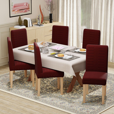 lukzer Jacquard 1 Seater Chair Plain Cover(Pack of 6 Pastel Deep Maroon Dotted Stripe)