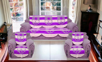 WiseHome Cotton Floral 10 Seater Sofa Cover(Purple Pack of 10)