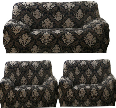 Stuff N' Fluff Polyester Damask 3+1+1 Seater Sofa Cover(Brown Pack of 3)