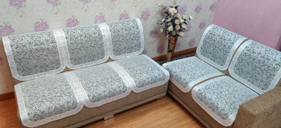 MHF Polyester Abstract 3+1+1 Seater Sofa Cover(Grey Pack of 6)